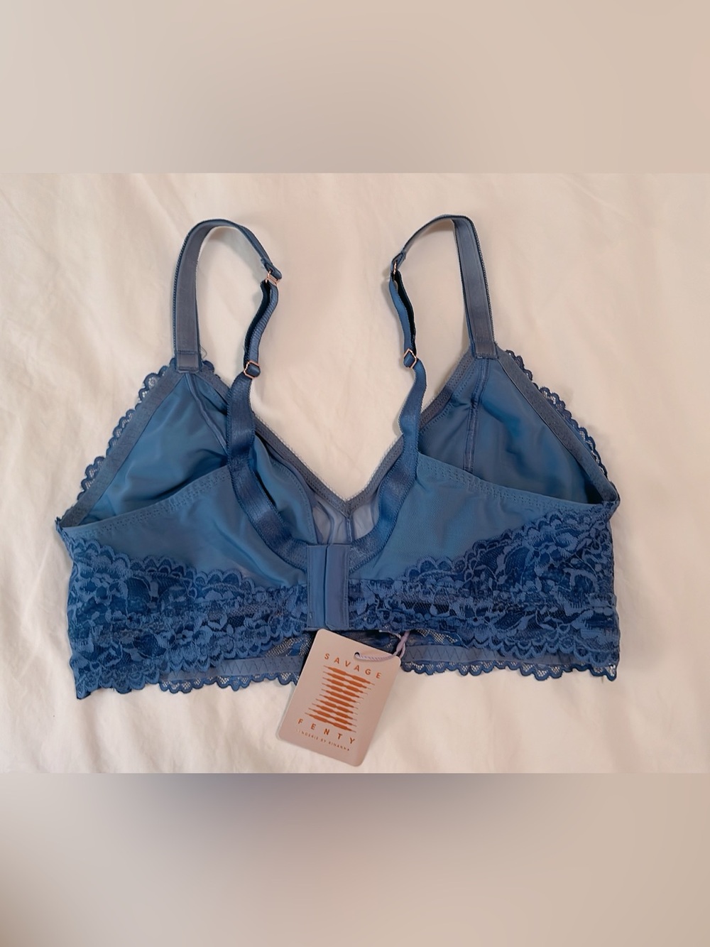 Savage X Fenty | Blue Lace Double Plus 1X Floral Lace & Mesh Bralette - Picture 5 of 7